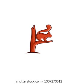 Adorable squirrel on branch logo vector