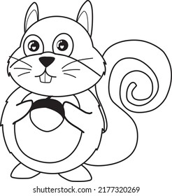 Adorable Squirrel Outline drawing for  Coloring   Vector Illustration on White Background  