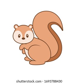 Adorable Squirrel with Outline Vector Illustration on White