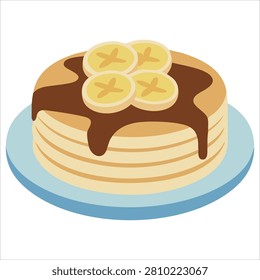 Adorable Stack of Fried Pancakes with Bananas Chocolate Sauce