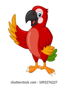 Adorable standing macaw waving cartoon. Vector Illustration