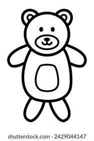 Adorable Standing Zoo Animal Doll which is a Delightful Smiley Cartoon in Black Bold Line Vector on White Background, The Best Favorite Toy for Children's Play
