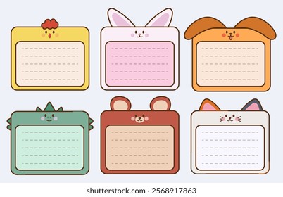 Adorable Stationery Design Cute frame animal memo sticky note. Perfect for Notes, To-Do Lists, Journaling, Scrapbooking.