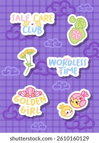 adorable sticker design of flower and bird with positive word