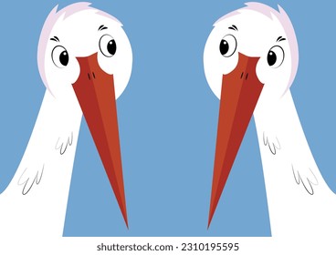 Adorable Storks Gazing at Each Other on a Blue Background