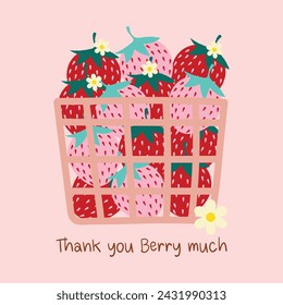 adorable strawberry in basket hand drawn clipart element vector illustration for invitation greeting birthday party celebration wedding card poster banner textile wallpaper paper wrap background