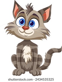 Adorable striped kitten vector illustration sitting down.