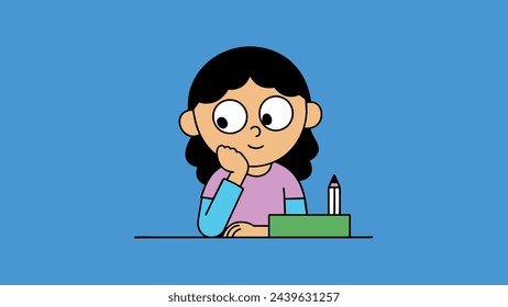 Adorable Student Contemplating Class Task Charming Girl in Thought  Vector Art