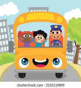 Adorable students take school bus to school