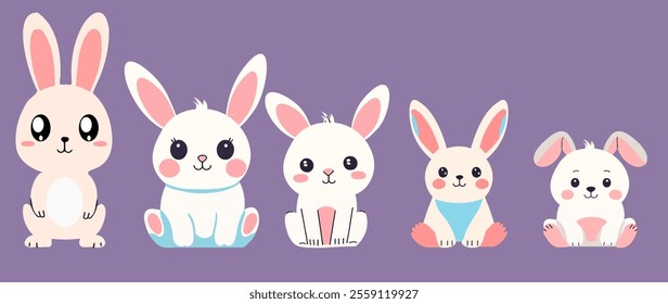 Adorable and stylish vector set featuring chic and cool cartoon elements, including a collection of cute rabbit characters. Perfect for designs related to kids, fun themes, and playful illustrations.