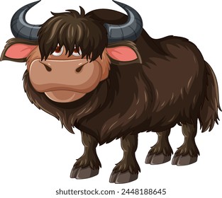 Adorable stylized yak with big eyes and horns