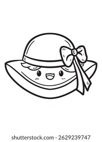 Adorable Summer Hat with Bow - Kawaii Beach Hat Coloring Page