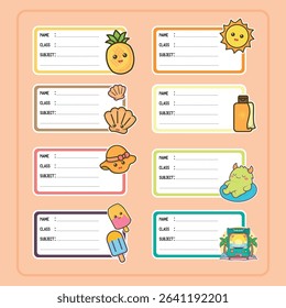 Adorable Summer Themed Stickers for School Supplies. Summer Notebook Labels.