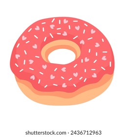 Adorable sweet pink donut. Vector illustration in flat logo style.