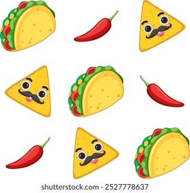 Adorable tacos and peppers with faces
