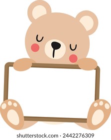 Adorable teddy bear with a blank signboard