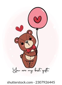 Adorable teddy bear cartoon doodle. Perfect for Valentine's Day illustrations that capture innocence and love. Ideal for greeting cards, this cute and kawaii drawing will bring smiles to your designs.