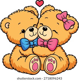 Adorable Oso de Peluche Pareja Abrazando Lindo Amor Oso de Dibujos Animados Arte