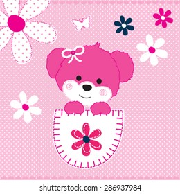 adorable teddy bear girl with flowers vector illustration