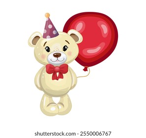 Adorable Teddy Bear with Heart Balloon for Birthday Celebration =