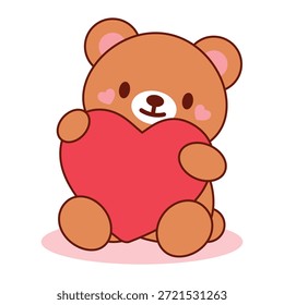 Adorable oso de peluche que abraza el arte de San Valentín del corazón grande