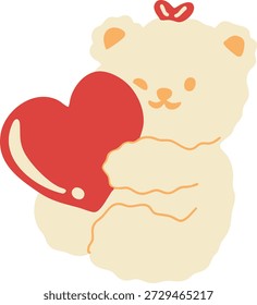 Ein entzückender Teddybär, der ein Herz umarmt und Zuneigung, Wärme, Komfort und romantisches Geschenk symbolisiert.
