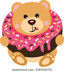 Adorable teddy bear inside a delicious donut
