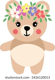 Adorable teddy bear with wreath floral on head