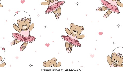 Adorable teddy bears dancing ballet in pink tutus and tutu skirts a delightful pattern for kids