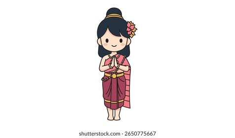 Adorable thai woman in traditional attire offering respectful greeting