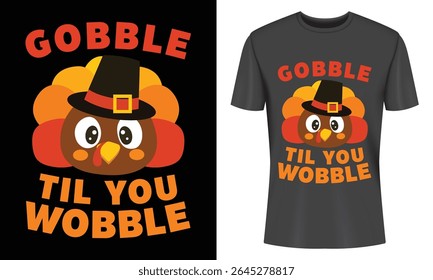 Adorable Thanksgiving turkey design perfect for t-shirts. Features a cute turkey wearing a pilgrim hat with a funny slogan. Great for autumn apparel.