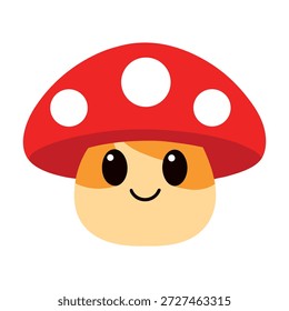 Adorável cogumelo tridimensional com gorro vermelho e sorriso isolado no branco