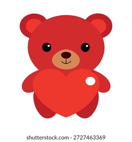 Adorable oso de peluche tridimensional que sostiene el corazón aislado en fondo blanco limpio