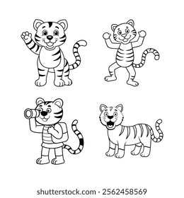 Adorable Tiger Cartoon Vector Set Playful and Whimsical Tiger Illustrations.