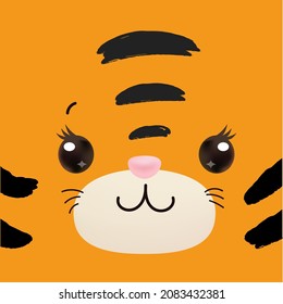 Adorable Tiger Head with Cute Smile and Pink Nose. Cartoon style. Vector.