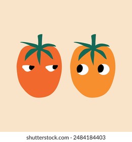 Adorable tomatoes hand drawn vector illustration. Funny isolated colorful vegetables in flat style for kids poster or logo.