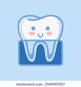 Adorable personaje dental haciendo una radiografía, hecho en estilo kawaii. Esta Ilustración vectorial tiene un diseño plano y es ideal para pegatinas, libros o como elemento de diseño. Ideal para Plantillas de folletos médicos.