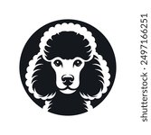 Adorable Toy Poodle dog black silhouette logo. Puppy's head in profile. Minimalist and simple icon. Vector template for laser cutting wall art isolated on white.
