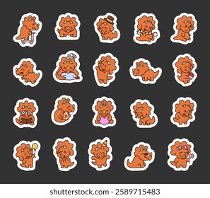 Adorable triceratops cute kawaii cartoon character set with different emotions, festive accessories, and fun daily activities for holidays and special moments for yours creative illustration