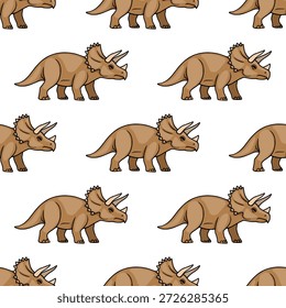Adorable Triceratops Dinosaur vector pattern, cute prehistoric creature illustration