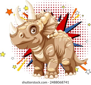 Adorable triceratops with vibrant comic-style backdrop