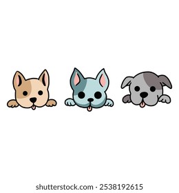 Adorable Trio of Cartoon Dog Heads in Unique Pastel Colors with Rounded Features on Clean White Background for Kids’ Designs