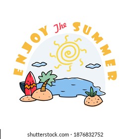 Adorable tropical beach poster. Vector illustration.