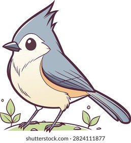 Adorable tufted titmouse bird, perched on a twig. Cartoon style, simple, clean lines, isolated on transparent background. Perfect for nature themes.