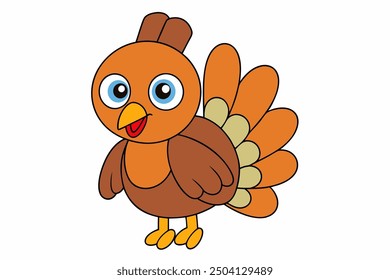 Adorable Turkey Cartoon Vector Line Art Clipart Logo Icon Illustration