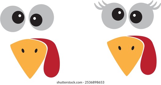 Adorável Turquia Face Design - Ilustração de Ação de Graças bonito para crianças, Decoração de férias, Festividades de outono, Gráficos de camiseta e artesanato sazonal