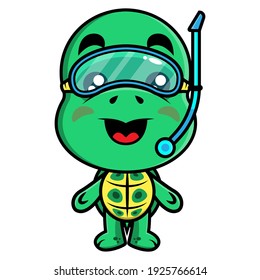 Adorable Turtle cartoon characters wearing snorkeling goggles, best for logo or mascot of swimwear shop for children