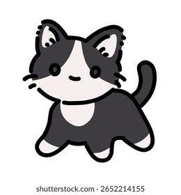 Adorável gato tuxedo ilustração simples de desenho animado. Ilustração de desenho animado de gato chibi 