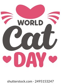 An adorable typography silhouette vector illustration celebrating International Cat Day, perfect for cat lover designs.