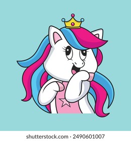 Adorable Unicorn with Crown Whimsical Fantasy Illustration